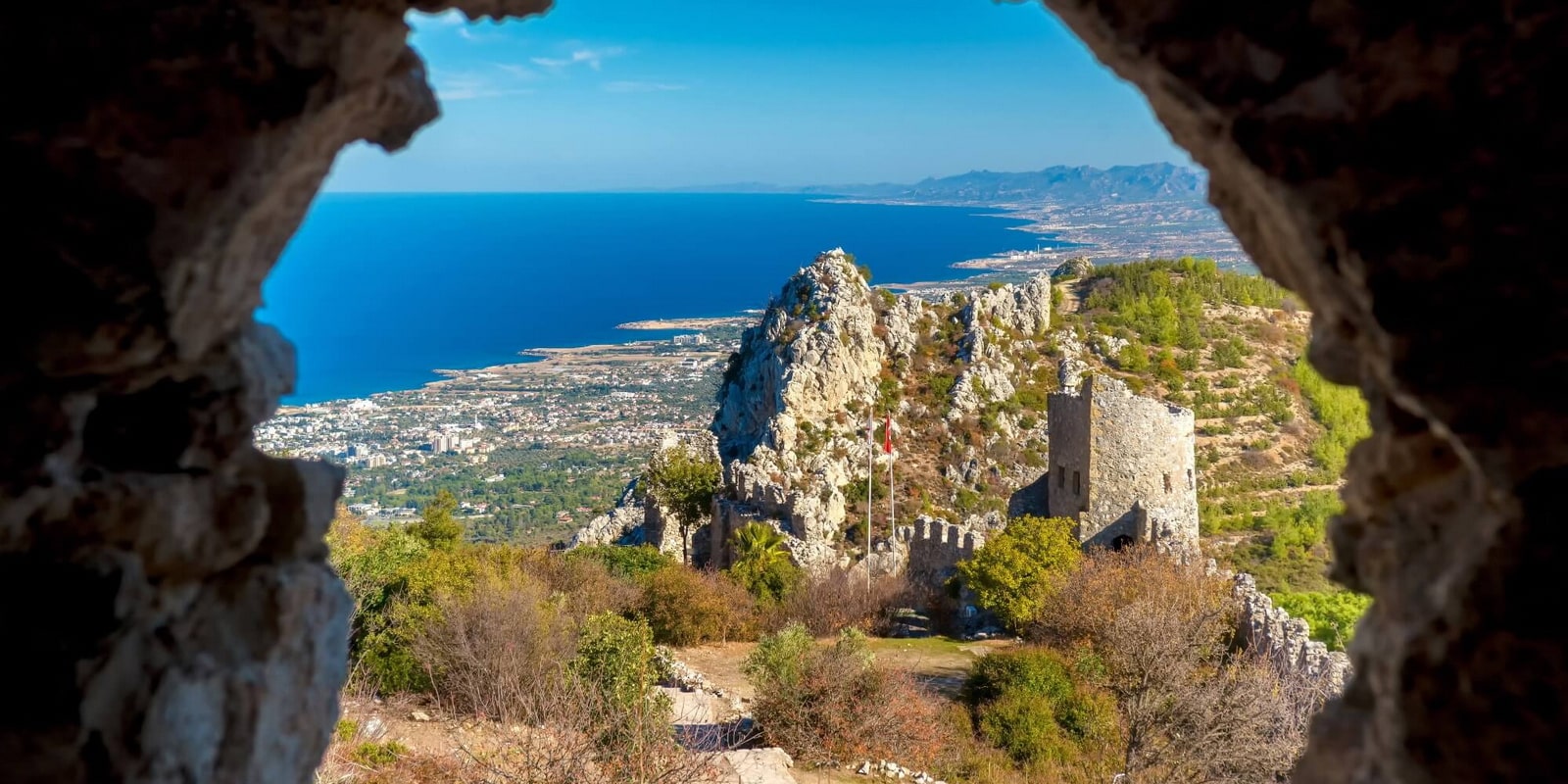 The Saint Hilarion Castle lies on the Kyrenia mountain range, in Cyprus